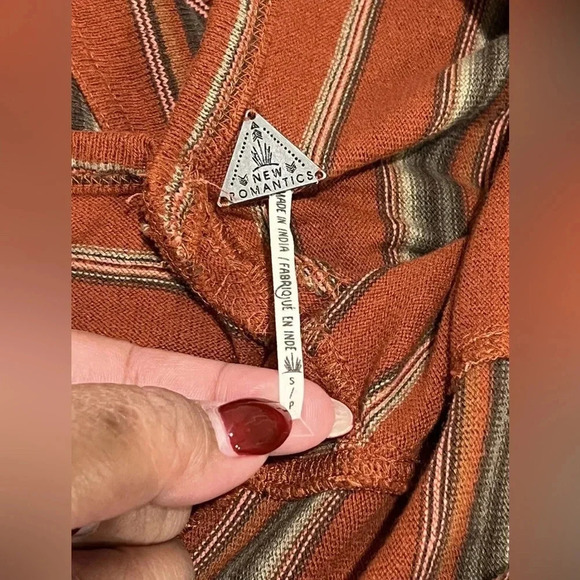 Free People New Romantics 3/4 Sleeve Burnt Orange Striped Dress Scoop Back Sz Sm - Picture 3 of 7